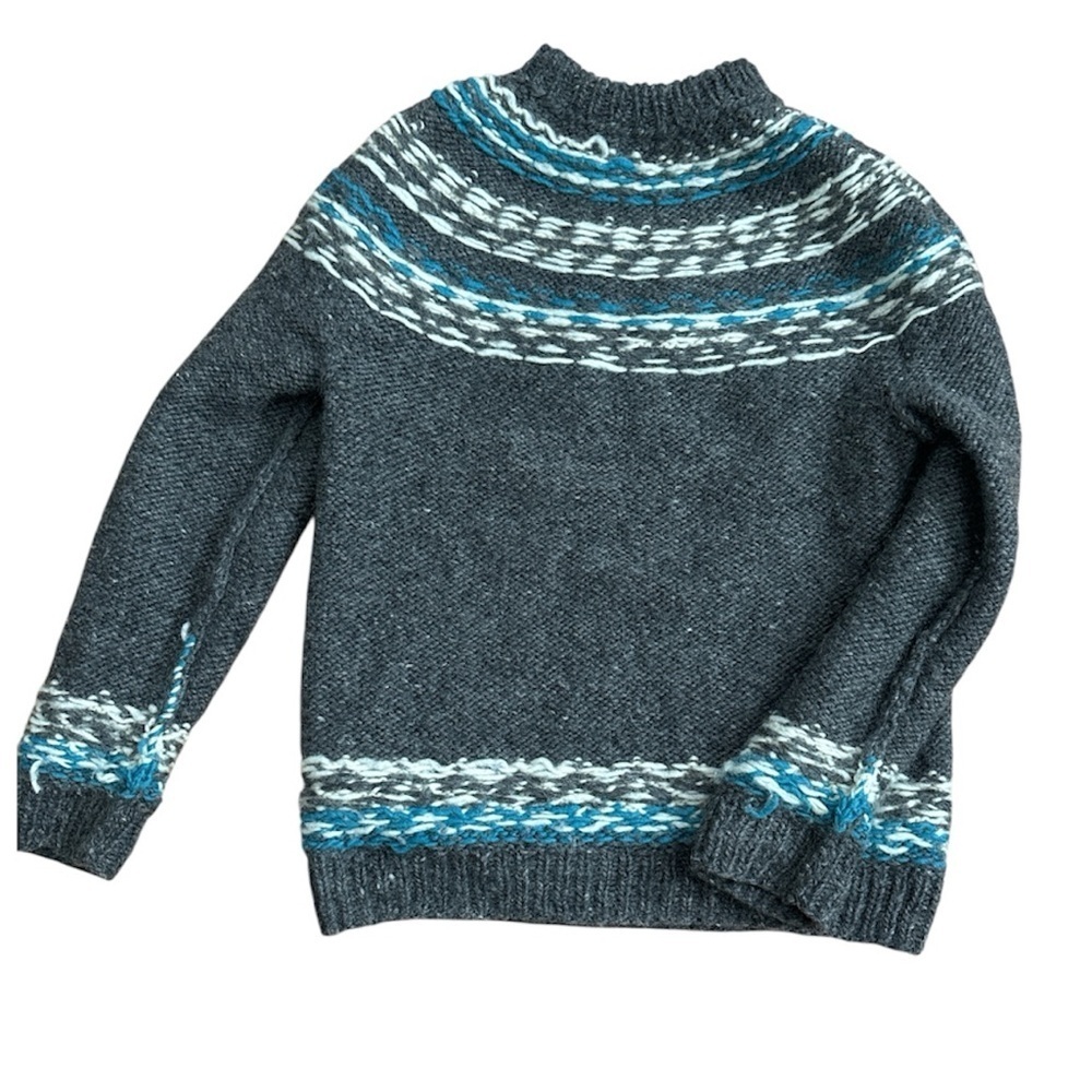 Handmade Icelandic/Lopapeysa Style Wool Sweater (Large) Grey Teal Chunky Knit - Picture 9 of 9